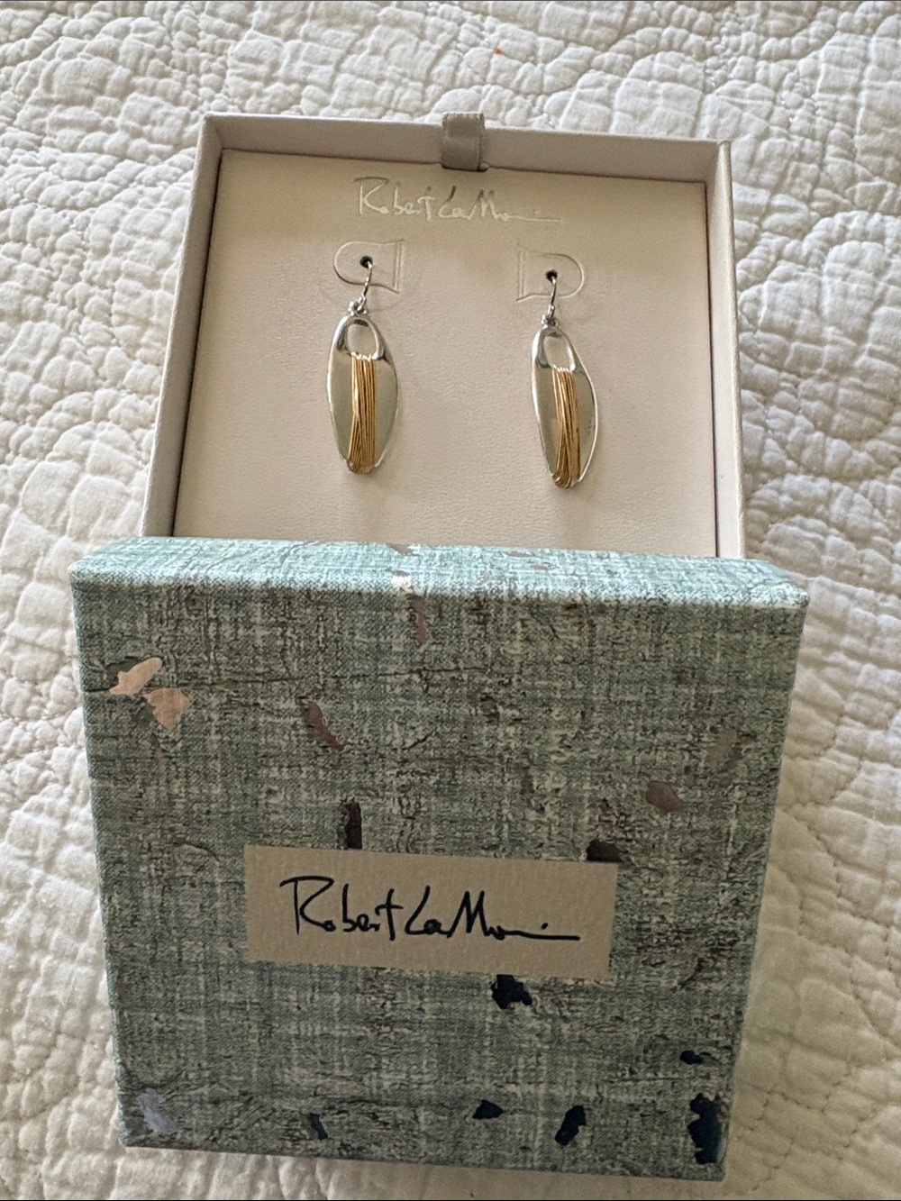 Robert Lee Morris Gold and Silver Oval Drop Earrings